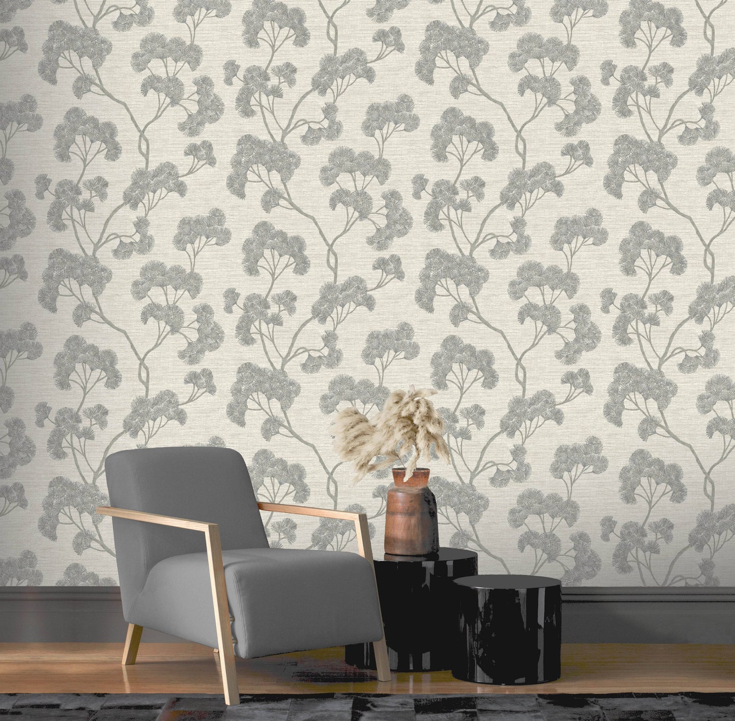 Wallpaper  -  Rasch Sumatra Ginkgo Grey/Silver Wallpaper 316025  -  60011327