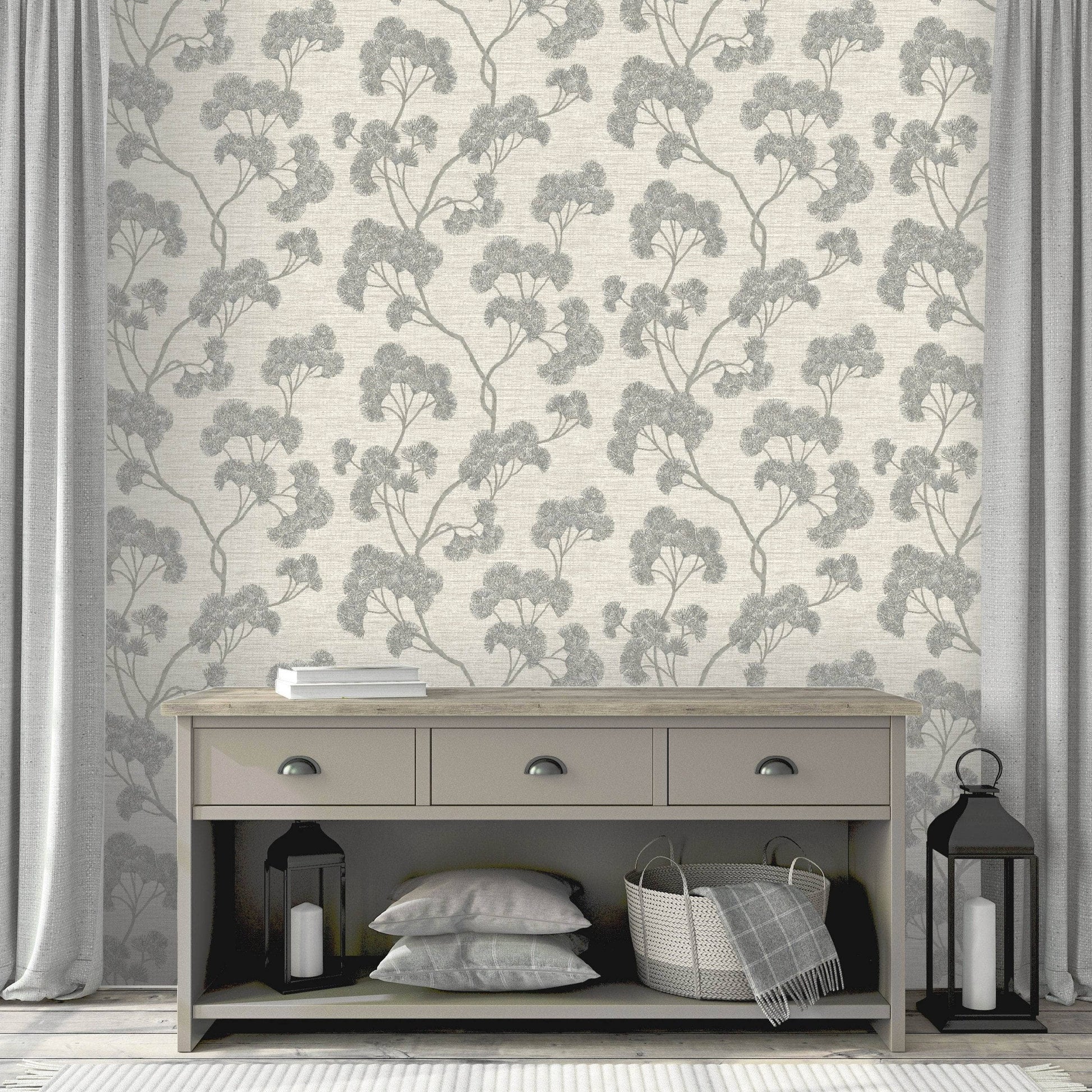 Wallpaper  -  Rasch Sumatra Ginkgo Grey/Silver Wallpaper 316025  -  60011327