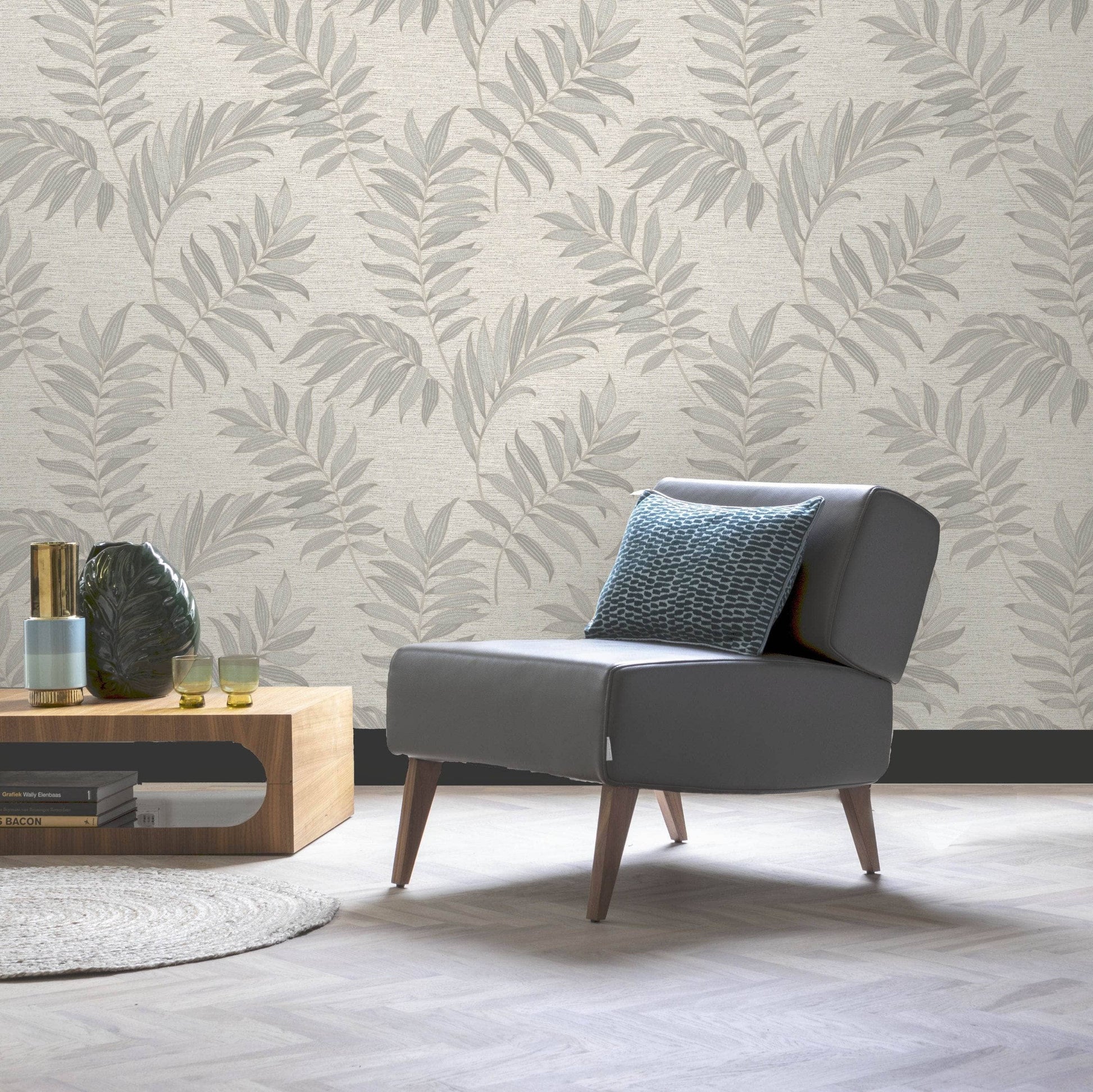 Wallpaper  -  Rasch Sumatra Ginkgo Grey/Silver Wallpaper 316025  -  60011327