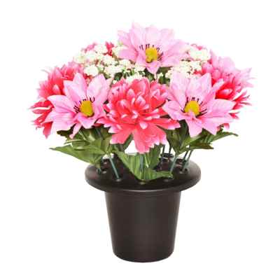 Pink Clematis Chrysanthemum Grave Pot 25cm