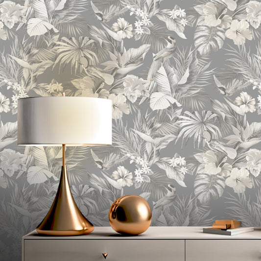 Rasch B31 Paradise Birds Grey Wallpaper - 539073