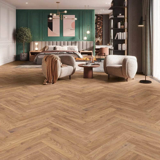 Flooring & Carpet  -  Krono Firebrand Oak Herringbone 8mm Laminate Flooring (0.87m² Pack)  -  60007172