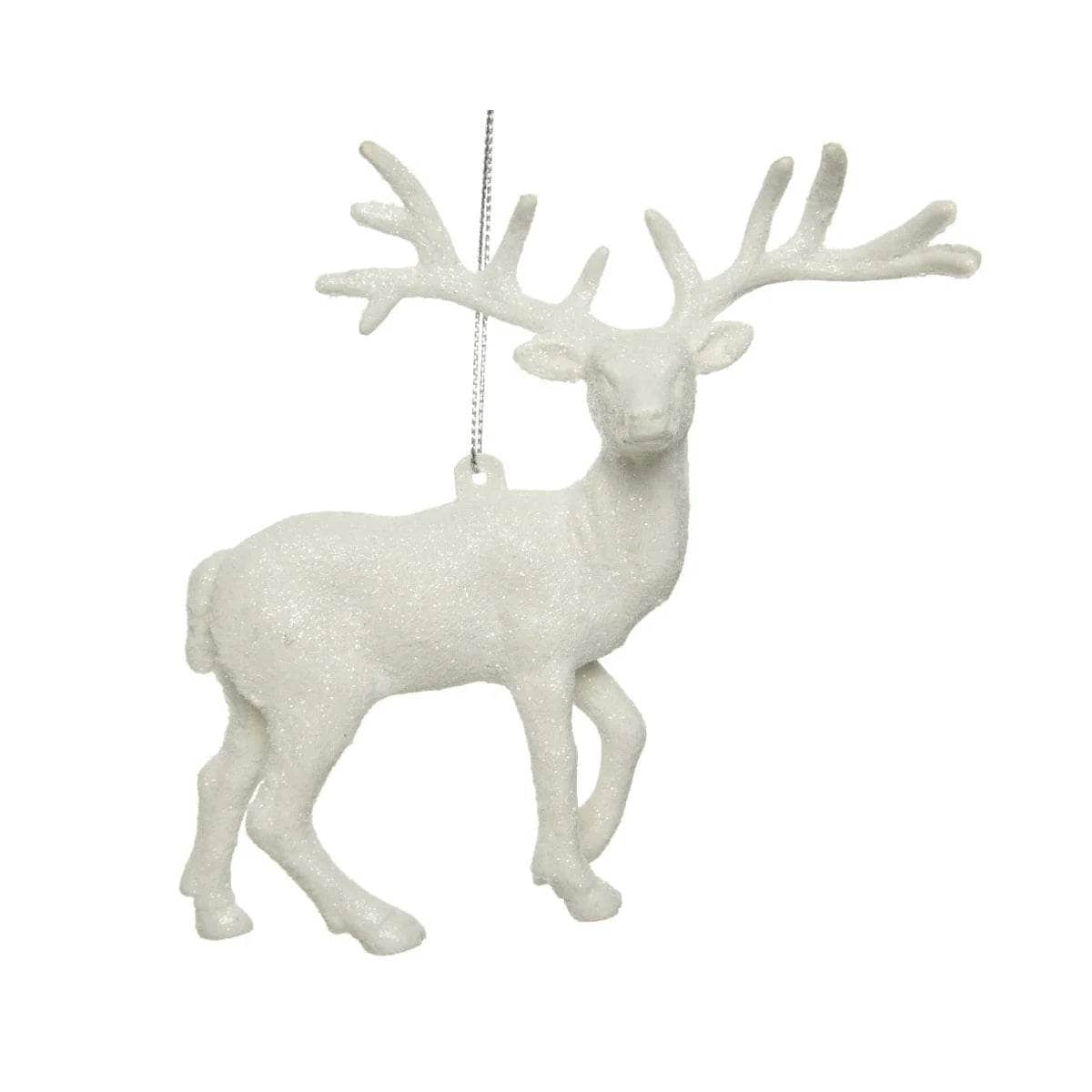 White Glitter Reindeer Christmas Tree Decoration - 14cm  -  60008612