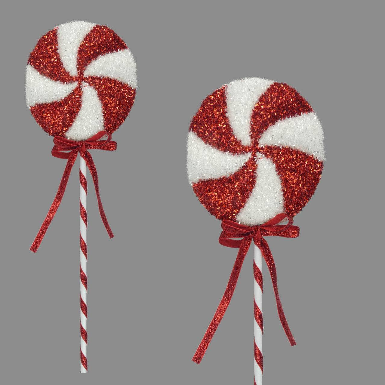 Red & White Tinsel Swirl Lolly Decoration - 15.5cm  -  60008820