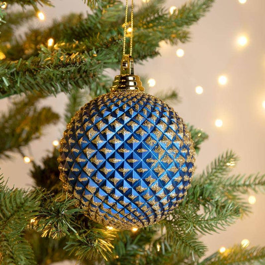 Christmas  -  Blue & Gold Glitter Spike Christmas Bauble - 13cm  -  60011094