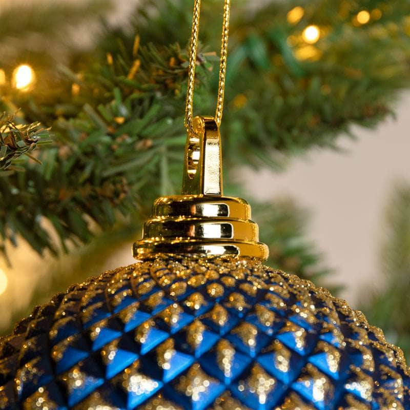 Christmas  -  Blue & Gold Glitter Spike Christmas Bauble - 13cm  -  60011094