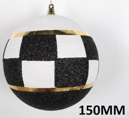 Christmas  -  Black & White Glitter Christmas Bauble - 15cm  -  60011099