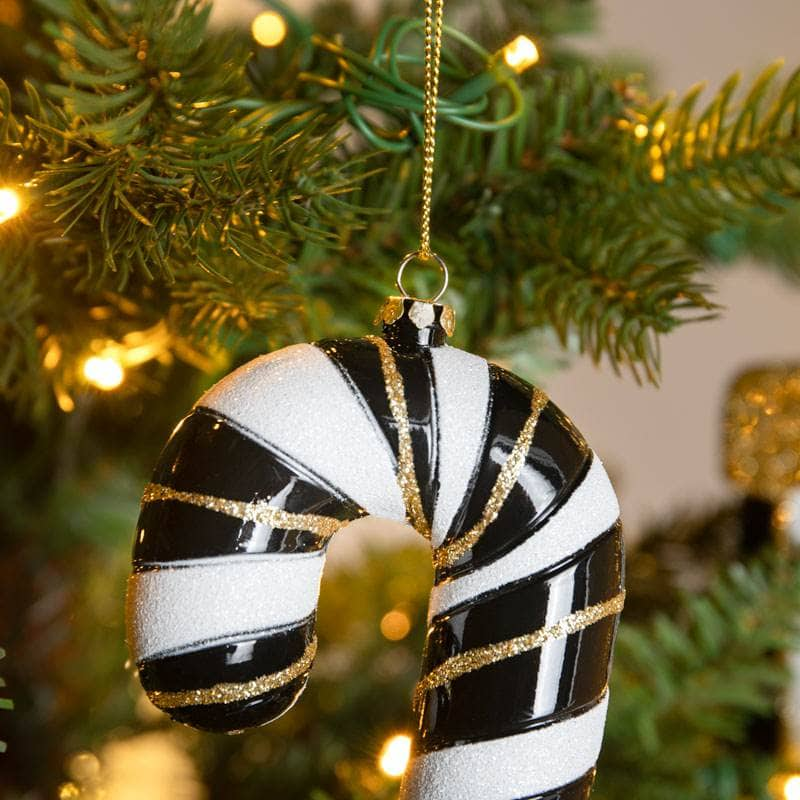 Christmas  -  Monochrome Candy Cane Enamel Christmas Decoration - 30cm  -  60011102