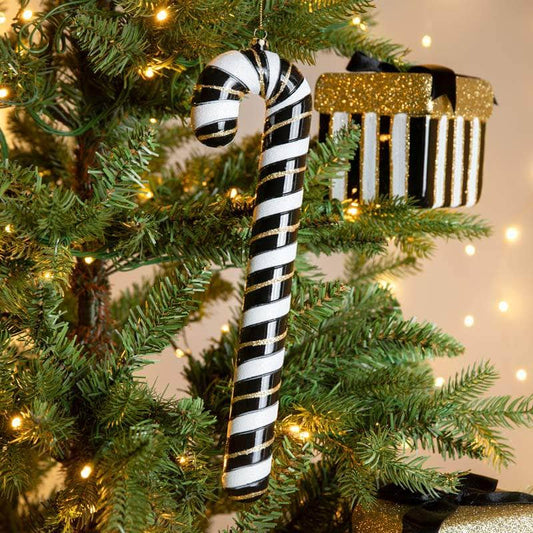 Christmas  -  Monochrome Candy Cane Enamel Christmas Decoration - 30cm  -  60011102