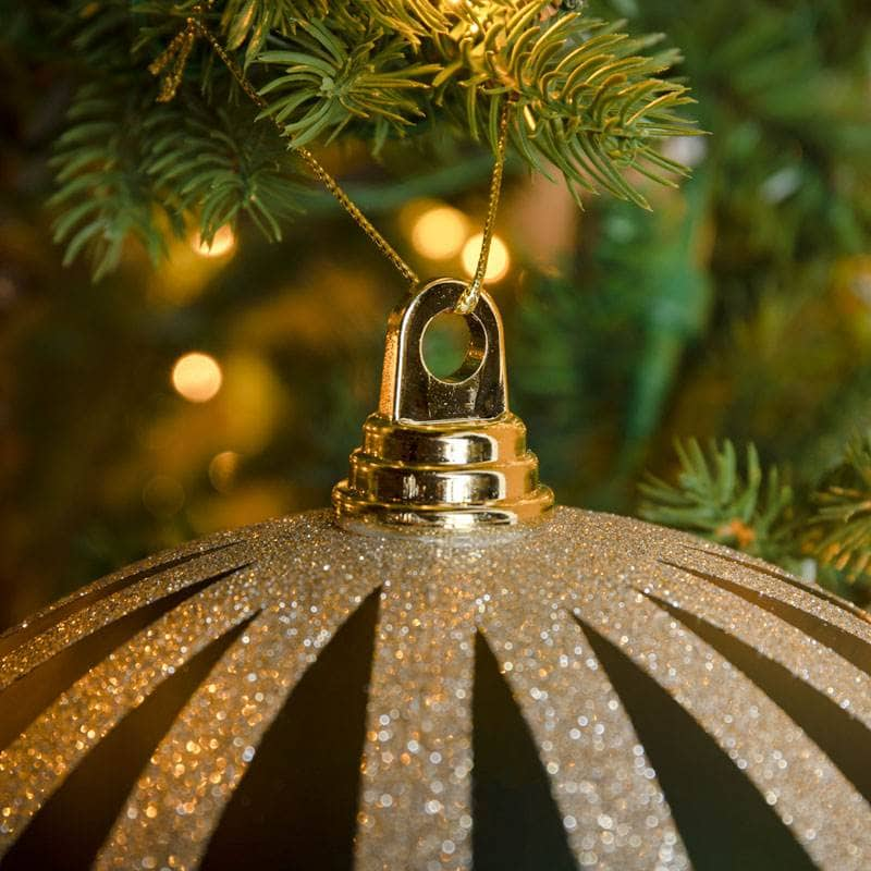 Christmas  -  Green & Champagne Striped Christmas Bauble - 25cm  -  60011108