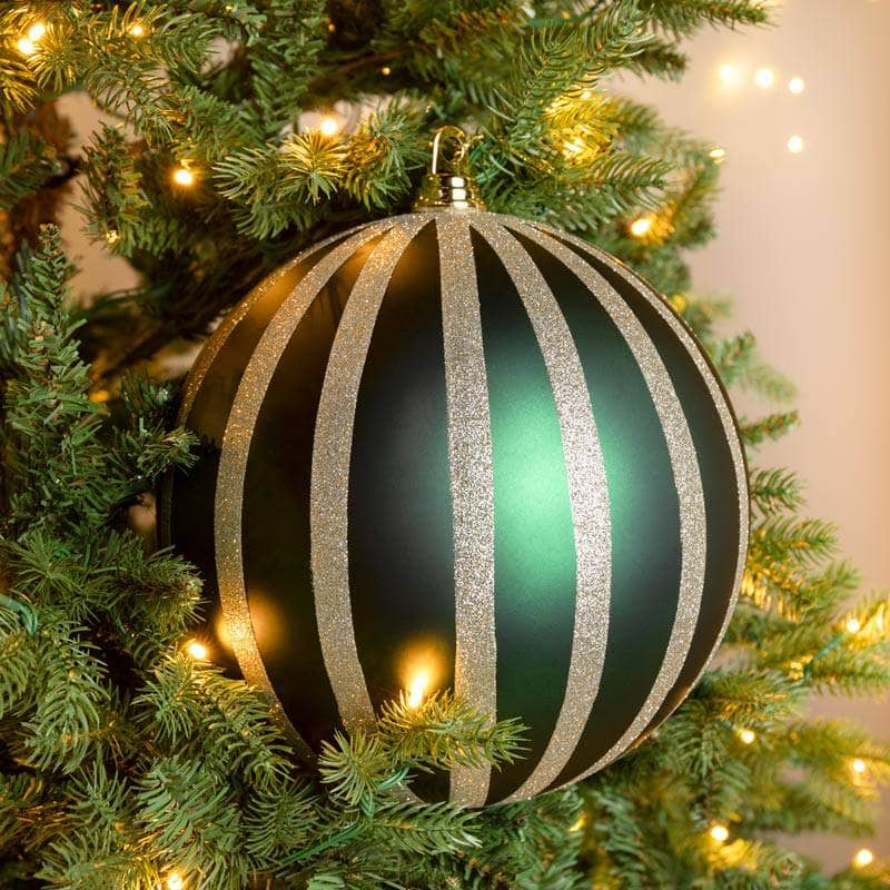 Christmas  -  Green & Champagne Striped Christmas Bauble - 25cm  -  60011108