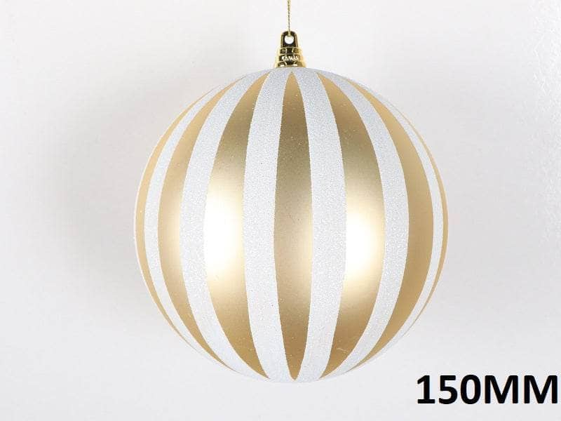 Christmas  -  Champagne & White Striped Christmas Bauble - 15cm  -  60011109