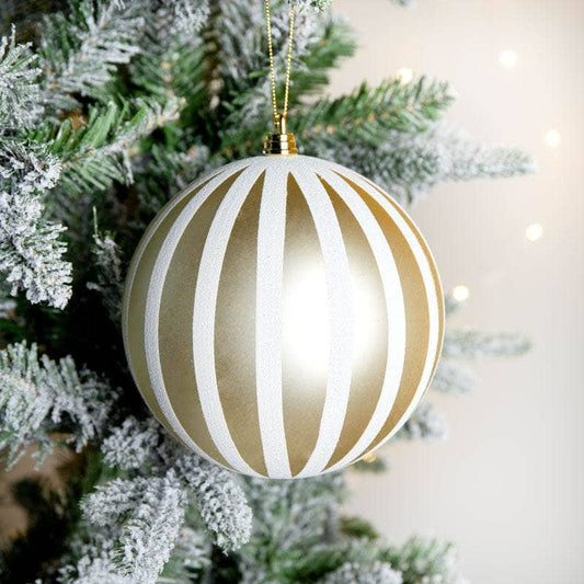 Christmas  -  Champagne & White Striped Christmas Bauble - 15cm  -  60011109