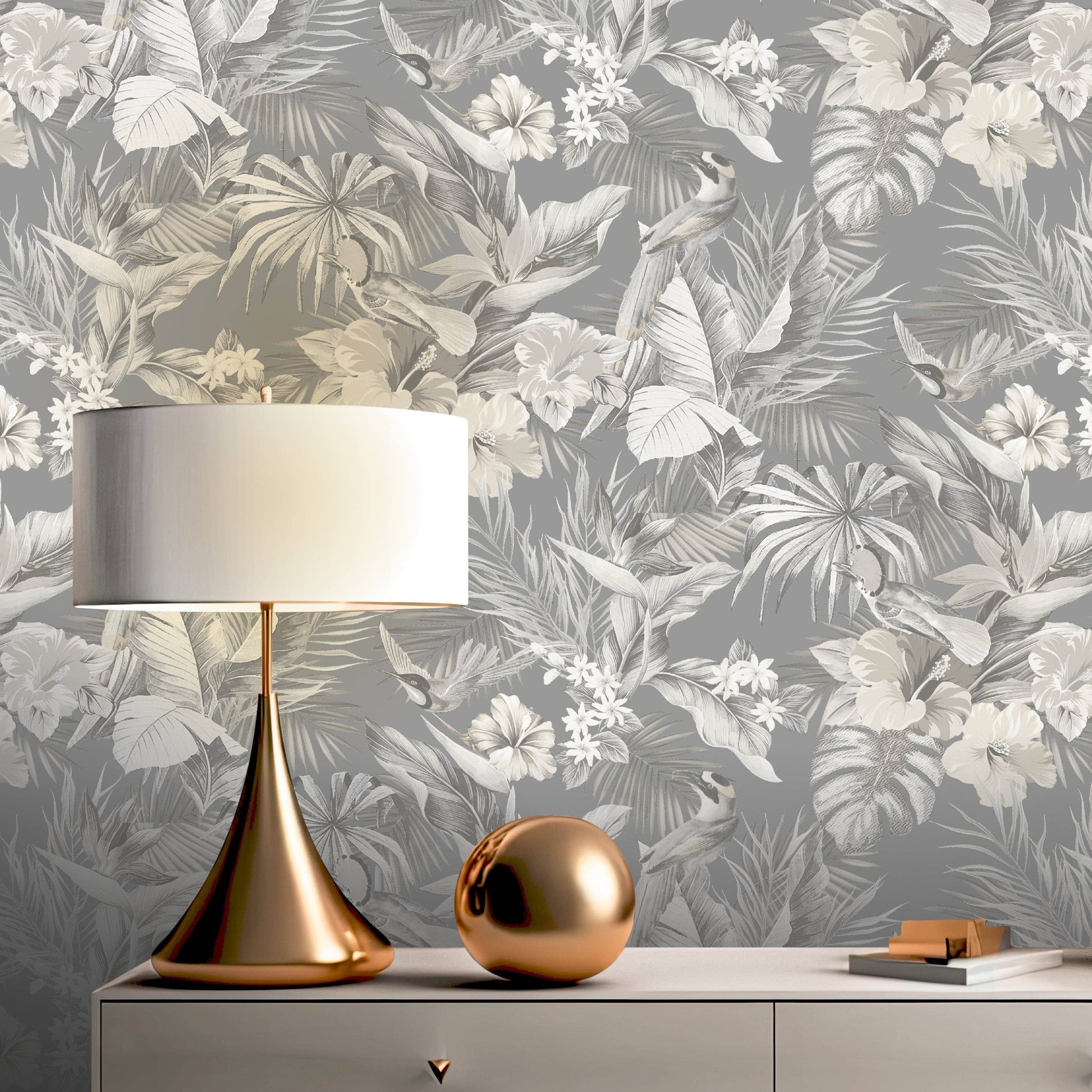 Wallpaper  -  Rasch B31 Paradise Birds Grey Wallpaper - 539073  -  60011345