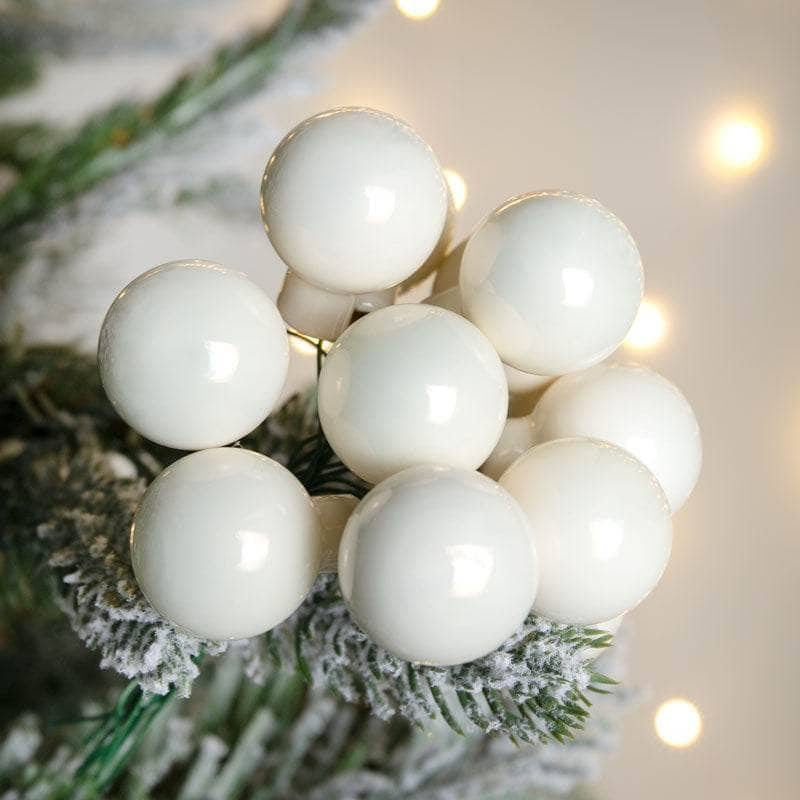 Christmas  -  Bunch Of 12 Christmas Baubles - Wool White  -  60012116