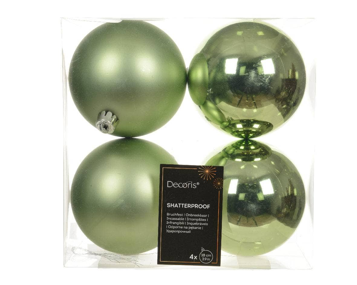 Christmas  -  Green Tea Shatterproof Shiny & Matt Baubles - 4 pack  -  60012125