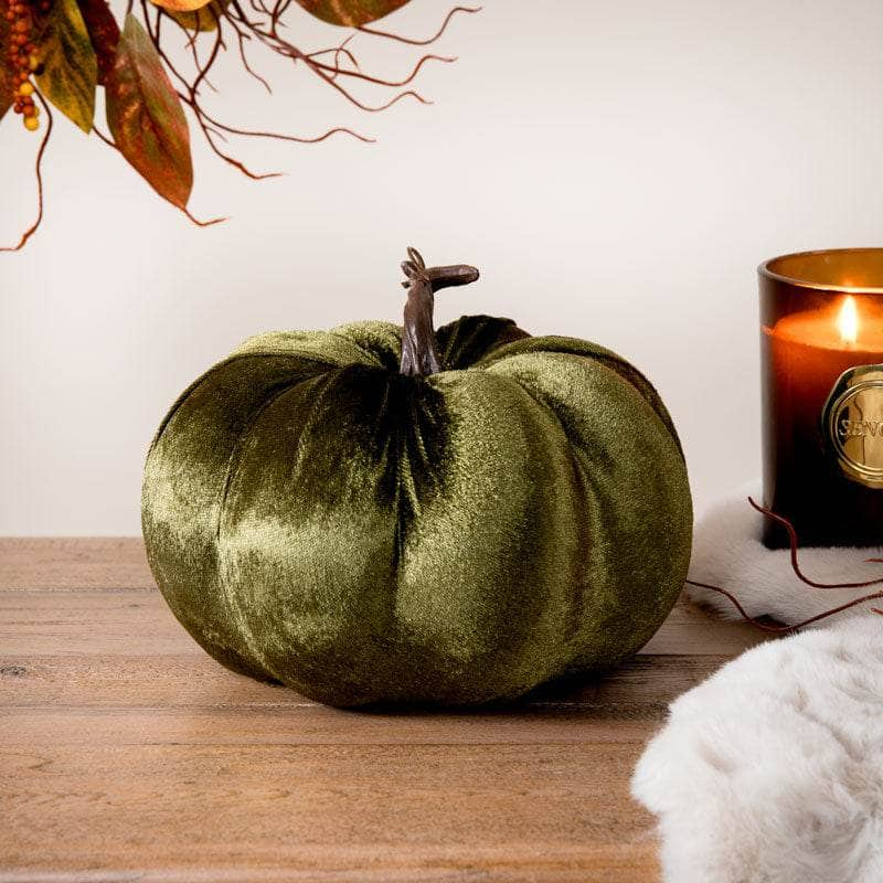 Homeware  -  Green Velvet Pumpkin  - 18cm  -  60012199