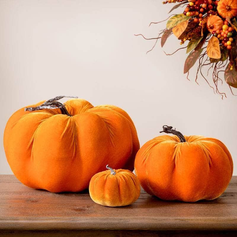 Homeware  -  Orange Velvet Pumpkin  - 8cm  -  60012203