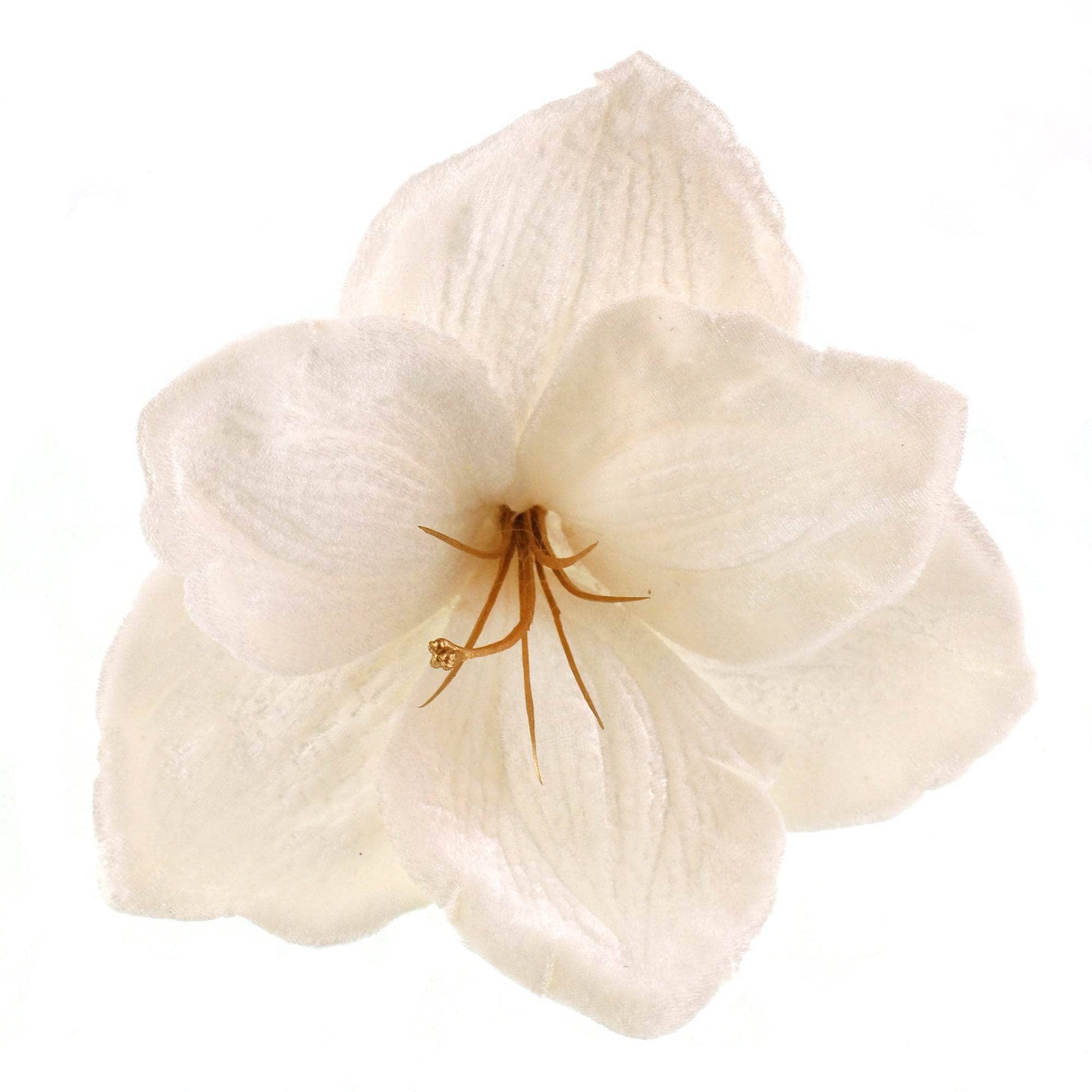 Christmas  -  White Velvet Amaryllis Clip Decoration - 14cm  -  60012207