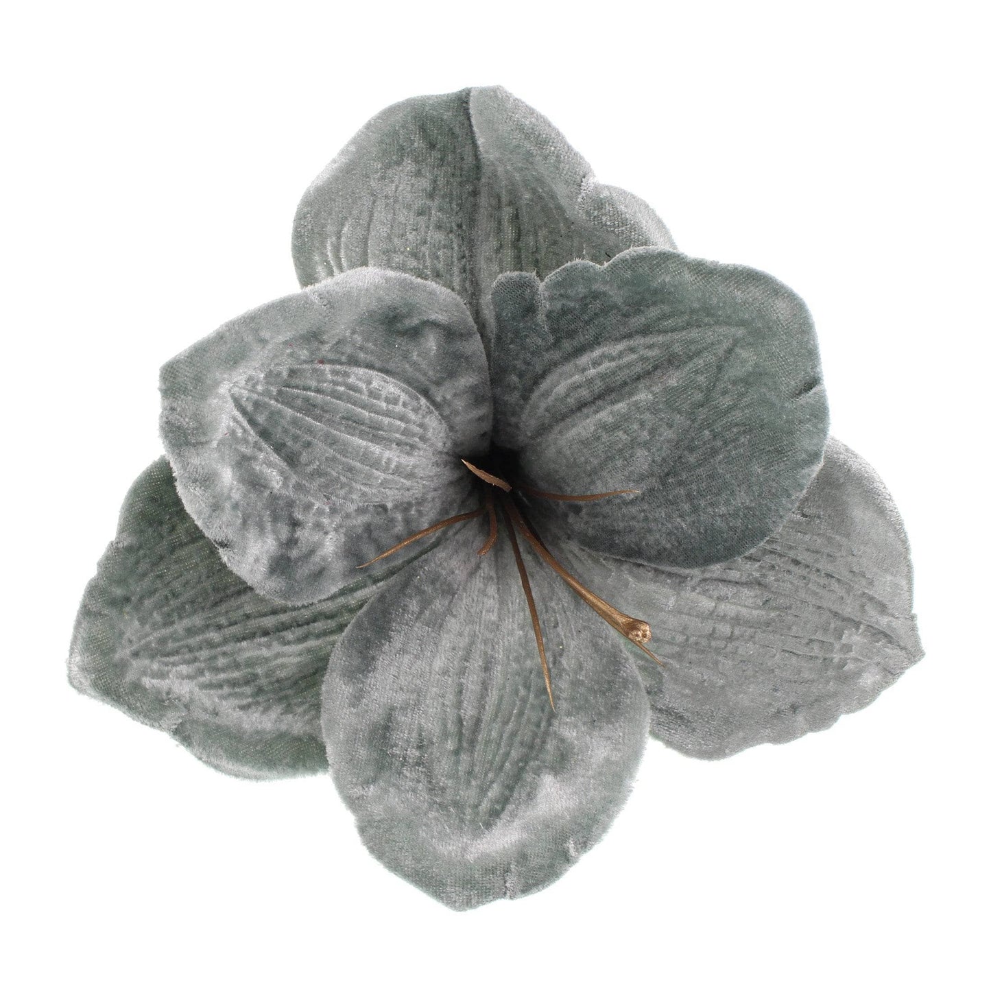 Christmas  -  Green Velvet Amaryllis Clip Decoration - 14cm  -  60012208