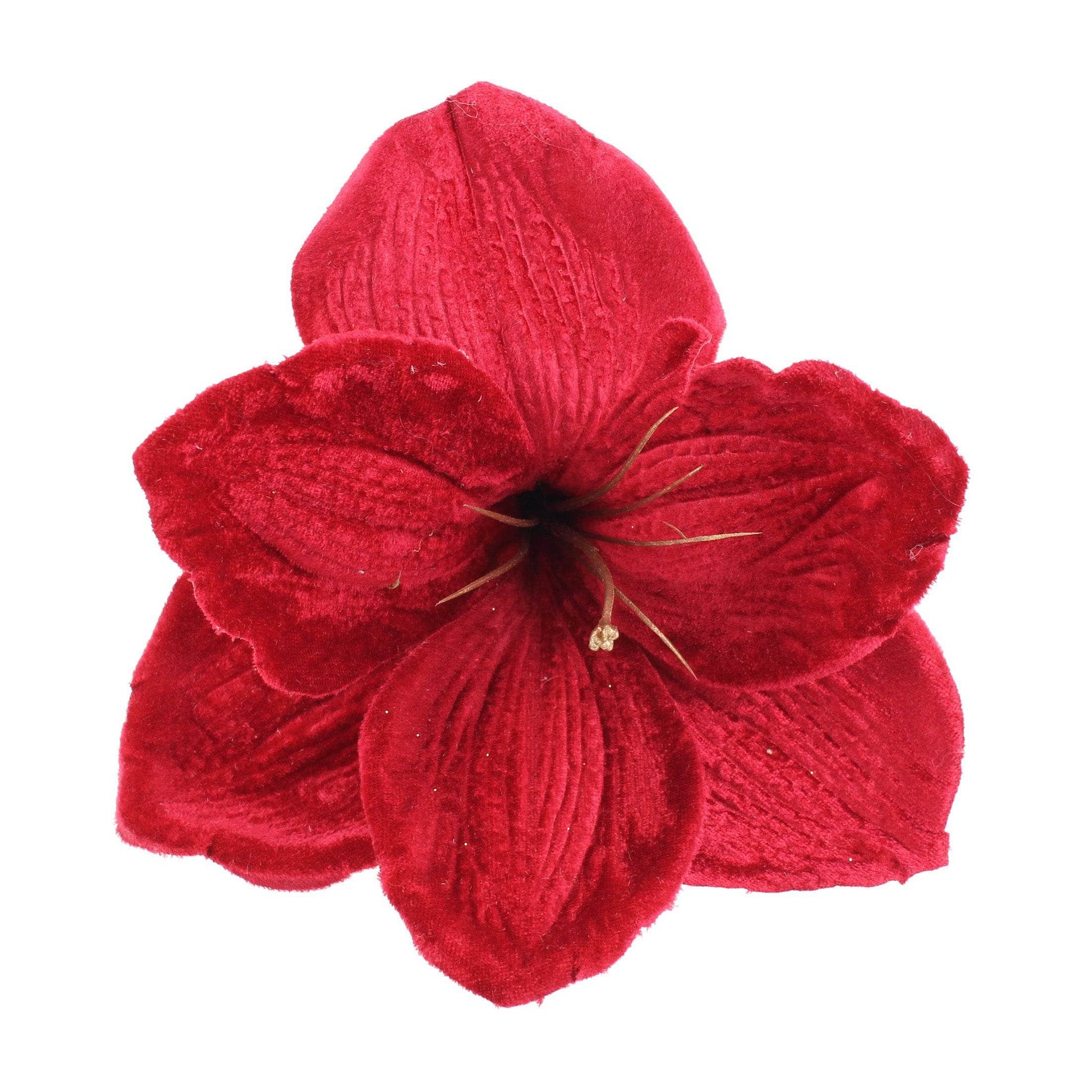 Christmas  -  Red Velvet Amaryllis Clip Decoration - 14cm  -  60012209