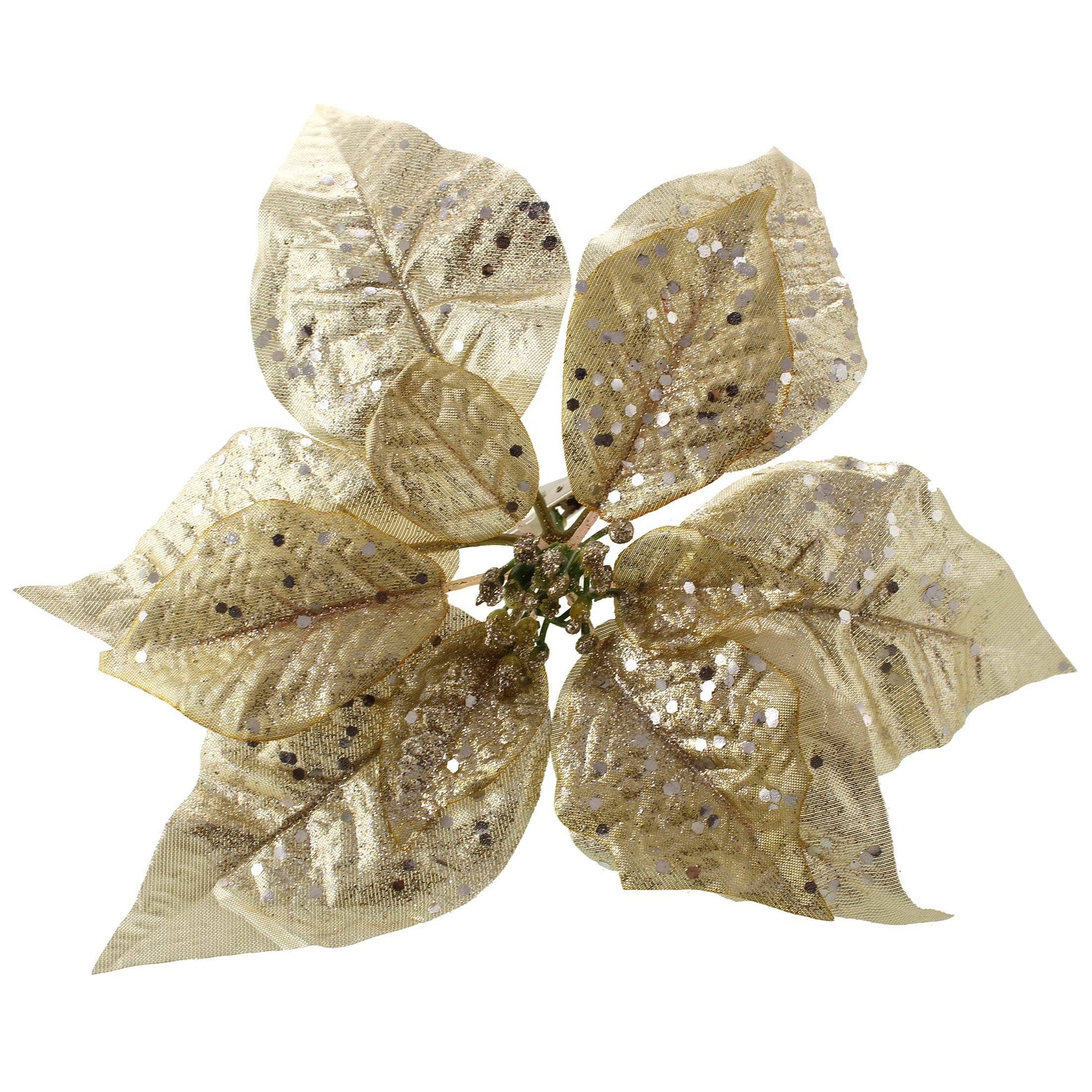 Christmas  -  Gold Metallic Poinsettia Clip Decoration - 25cm  -  60012211