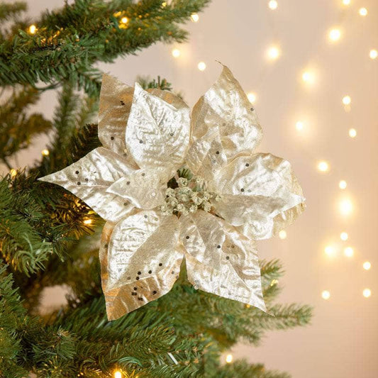 Christmas  -  Gold Metallic Poinsettia Clip Decoration - 25cm  -  60012211