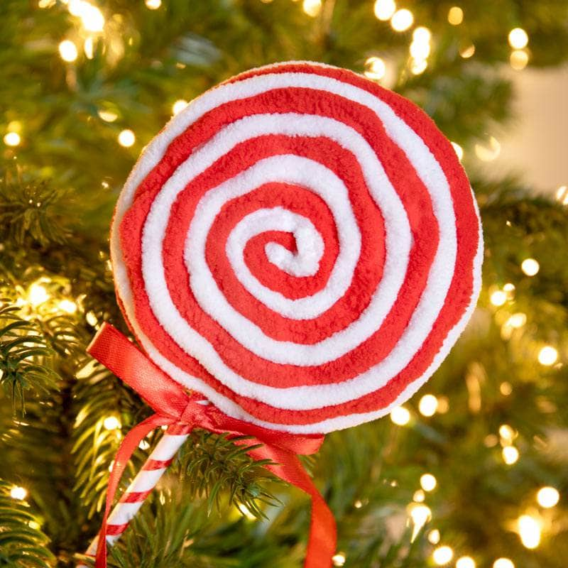 Christmas  -  Red & White Chenille Lolly Decoration - 39cm  -  60012214