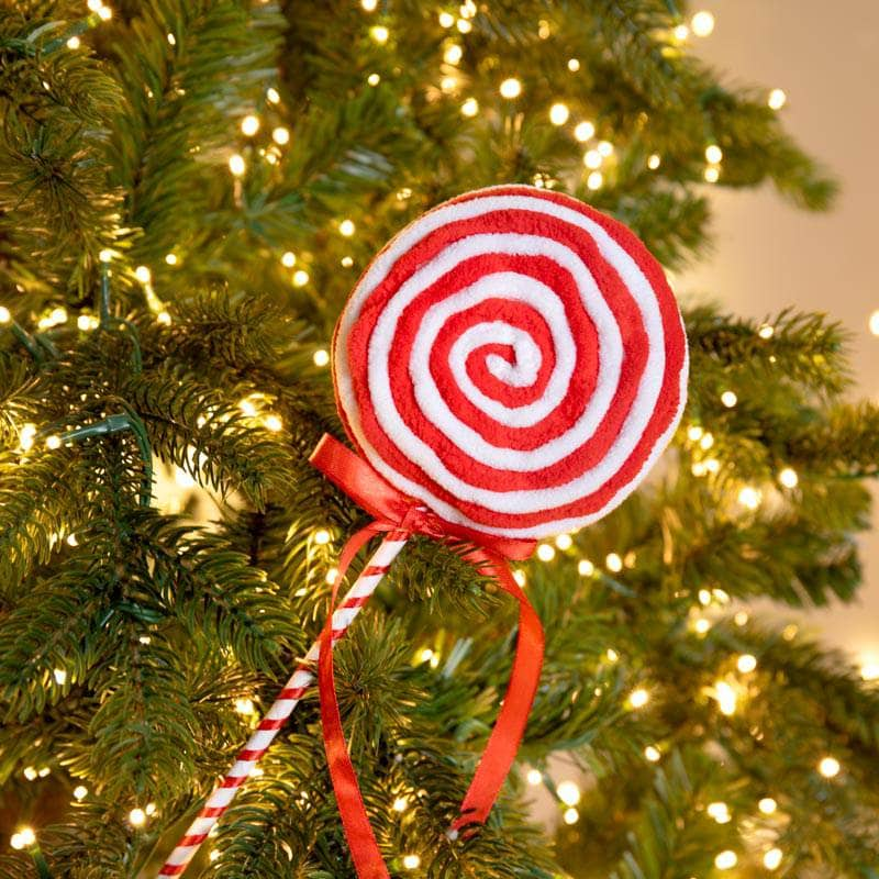 Christmas  -  Red & White Chenille Lolly Decoration - 39cm  -  60012214