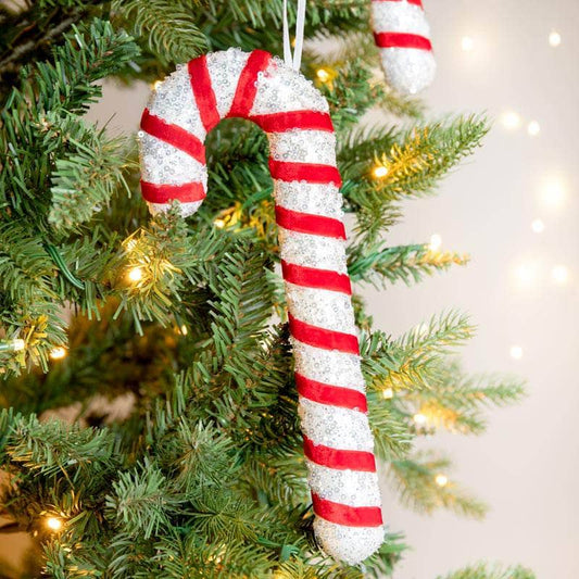 Christmas  -  Red & White Sparkle Candy Cane - 25cm  -  60012217