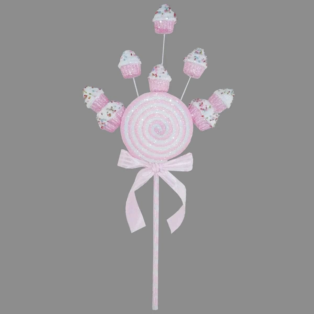 Christmas  -  Pink & White Lollipop Cupcake Spray - 46cm  -  60012237