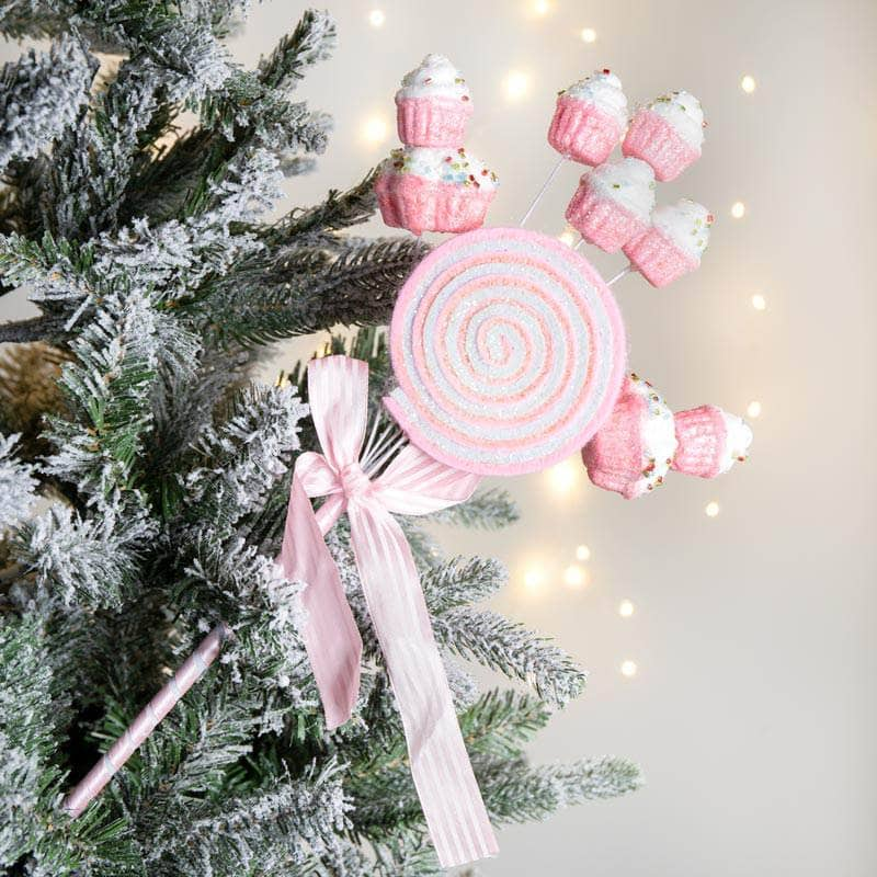 Christmas  -  Pink & White Lollipop Cupcake Spray - 46cm  -  60012237