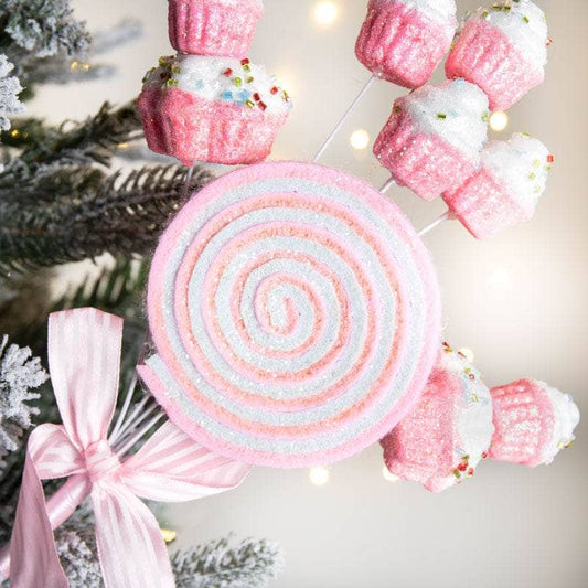 Christmas  -  Pink & White Lollipop Cupcake Spray - 46cm  -  60012237