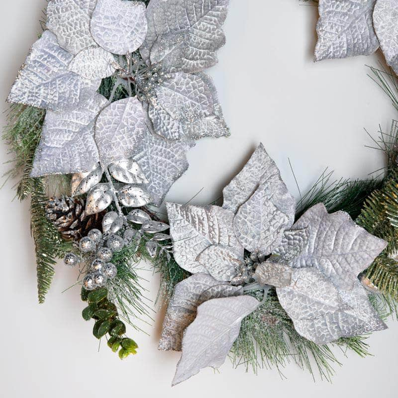 Christmas  -  Frosted Poinsettia & Fern Wreath - 24"  -  60012246