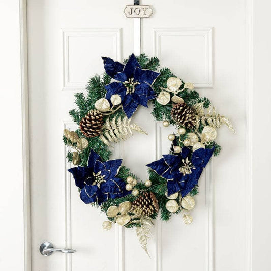 Christmas  -  Blue Poinsettia & Fern Wreath - 61cm  -  60012248