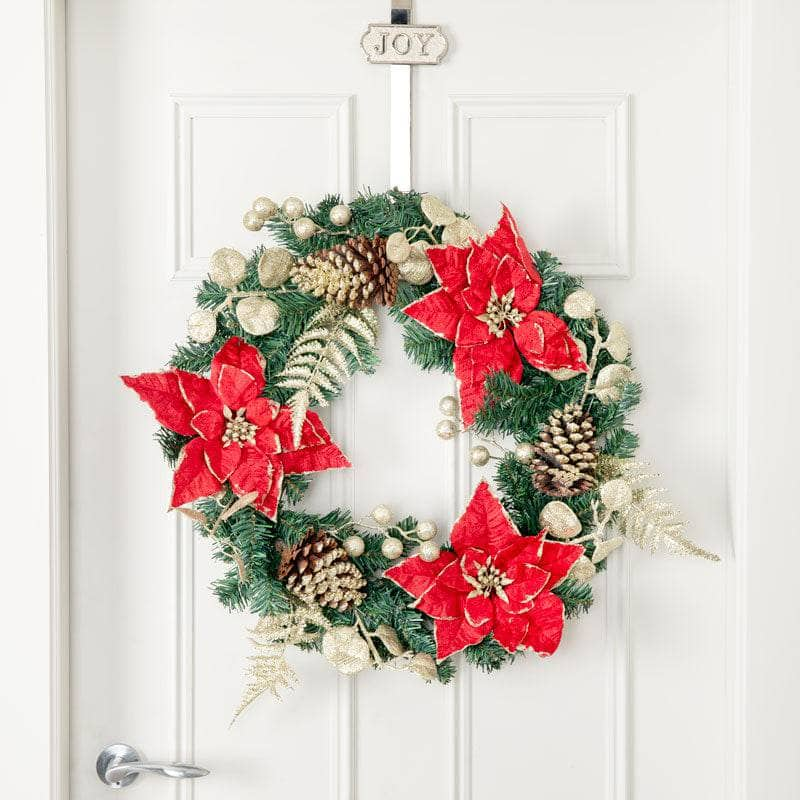 Christmas  -  Red Poinsettia & Fern Wreath - 61cm  -  60012250