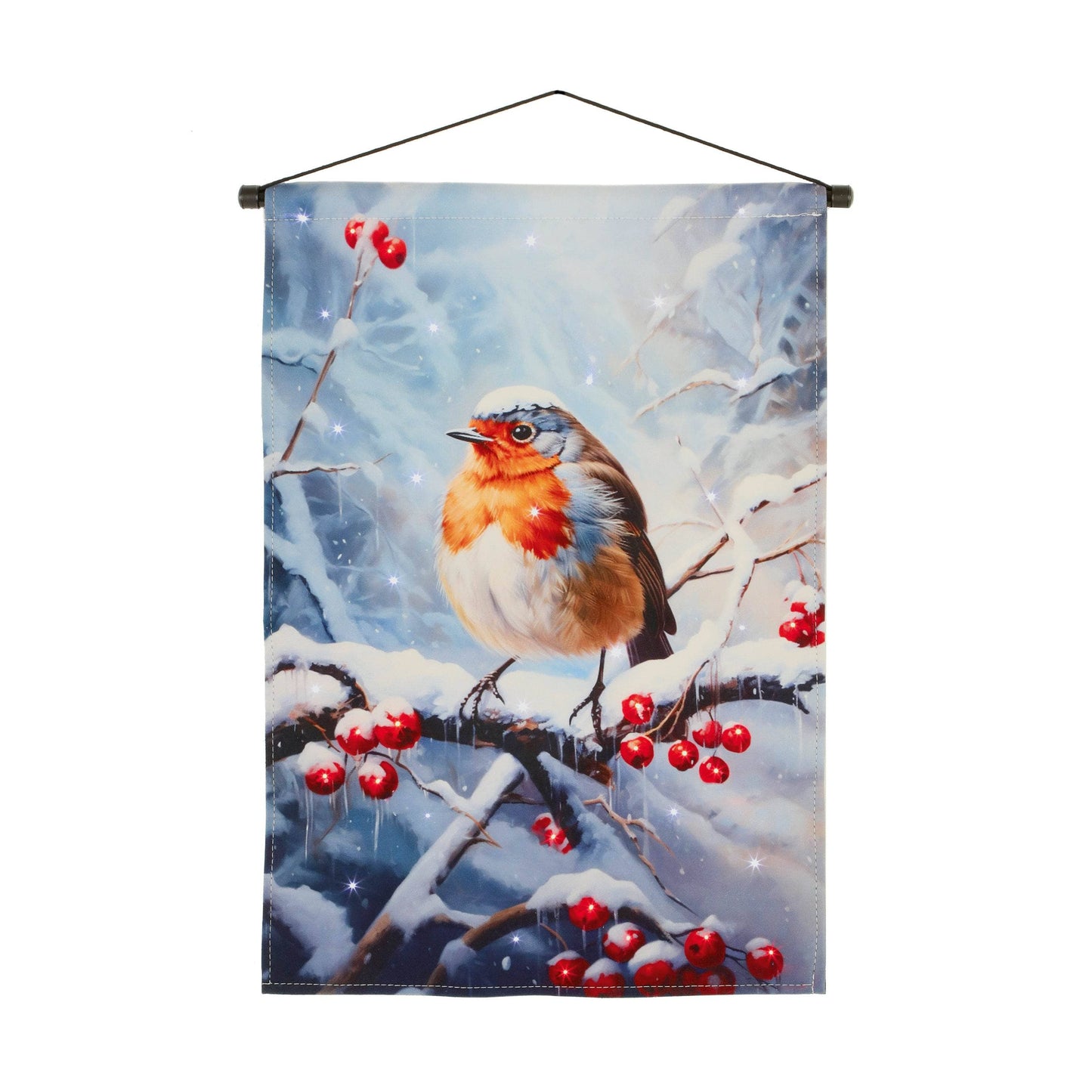 Christmas  -  Light Up Robin Winter Scene Fabric Banner - 60 x 40cm  -  60012281