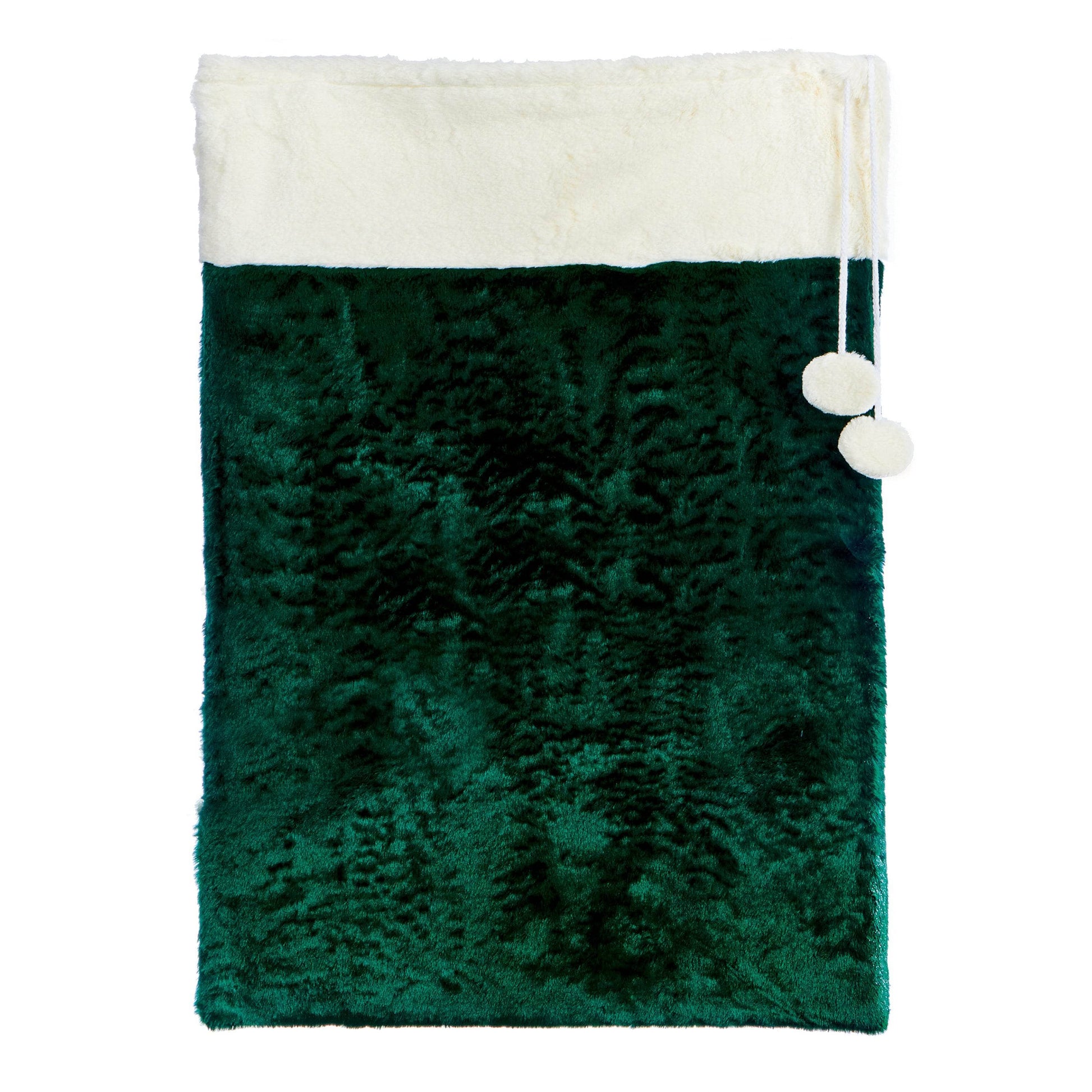 Christmas  -  Green Sack With White Trim & Pom Poms - 80 x 55cm  -  60012288