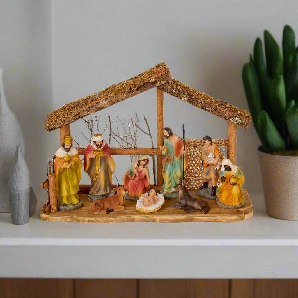 Christmas  -  Nativity Scene With Wooden House - 35cm  -  60012296