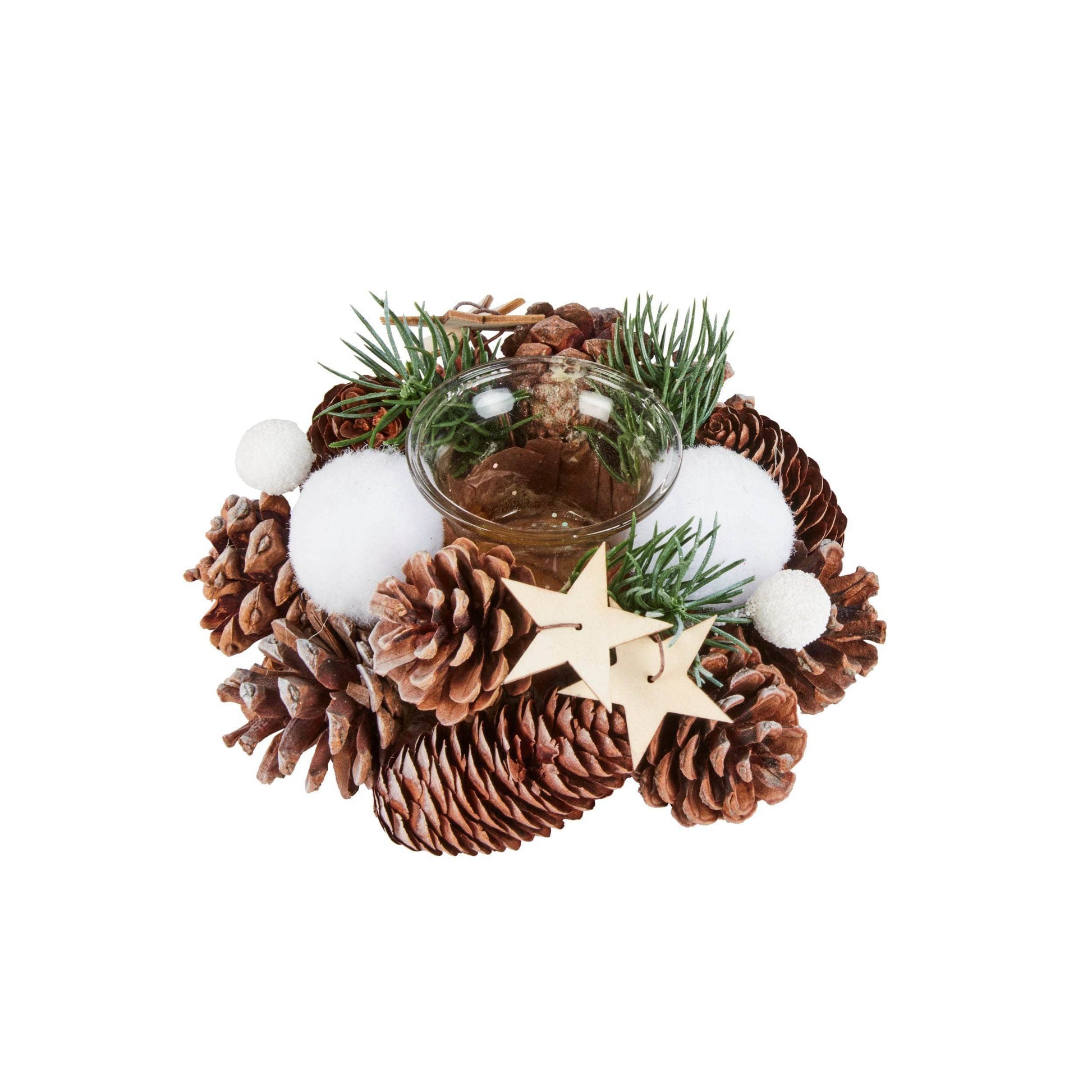 Christmas  -  Frosted Pine Candle Holder - 15cm  -  60012382