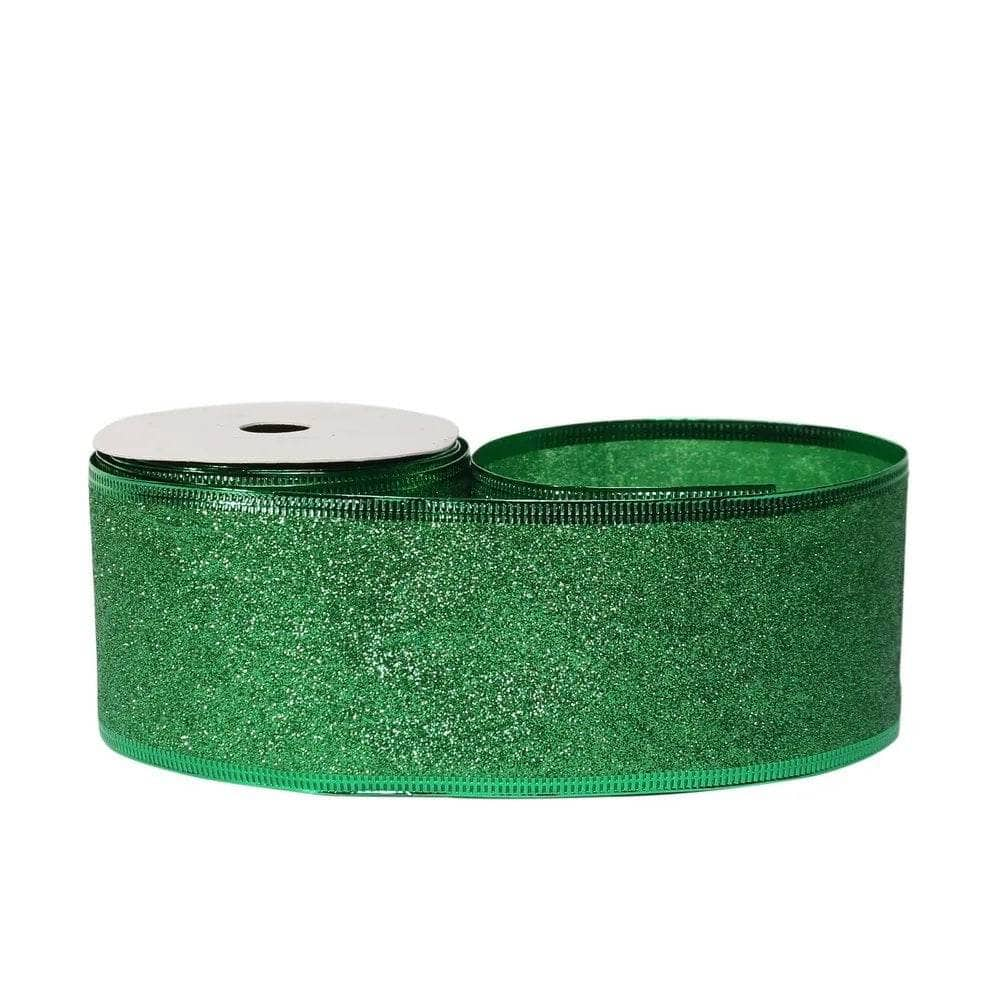 Christmas  -  Green Glitter Ribbon -  63mm x 10 yards  -  60012403