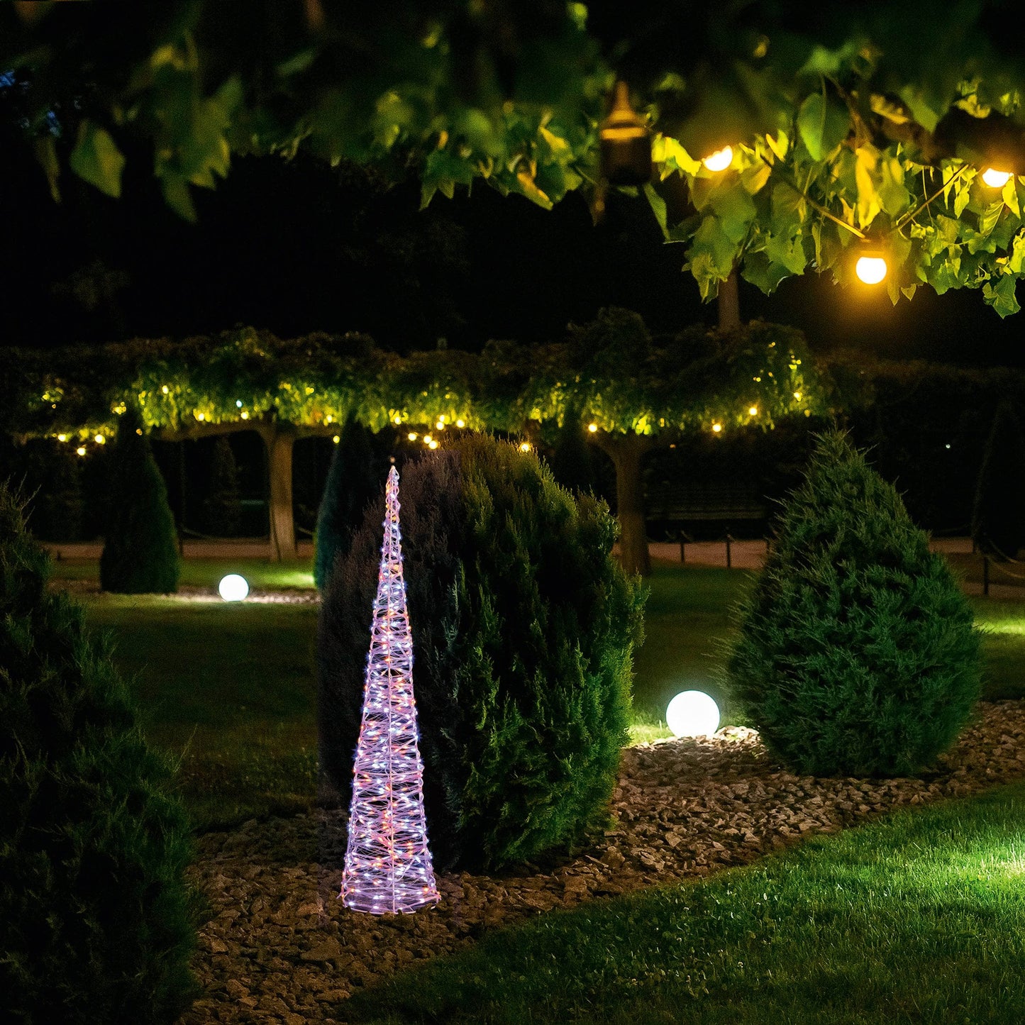 Christmas  -  Set of 3 White Christmas Cones With 900 Rainbow LEDs  -  60012412