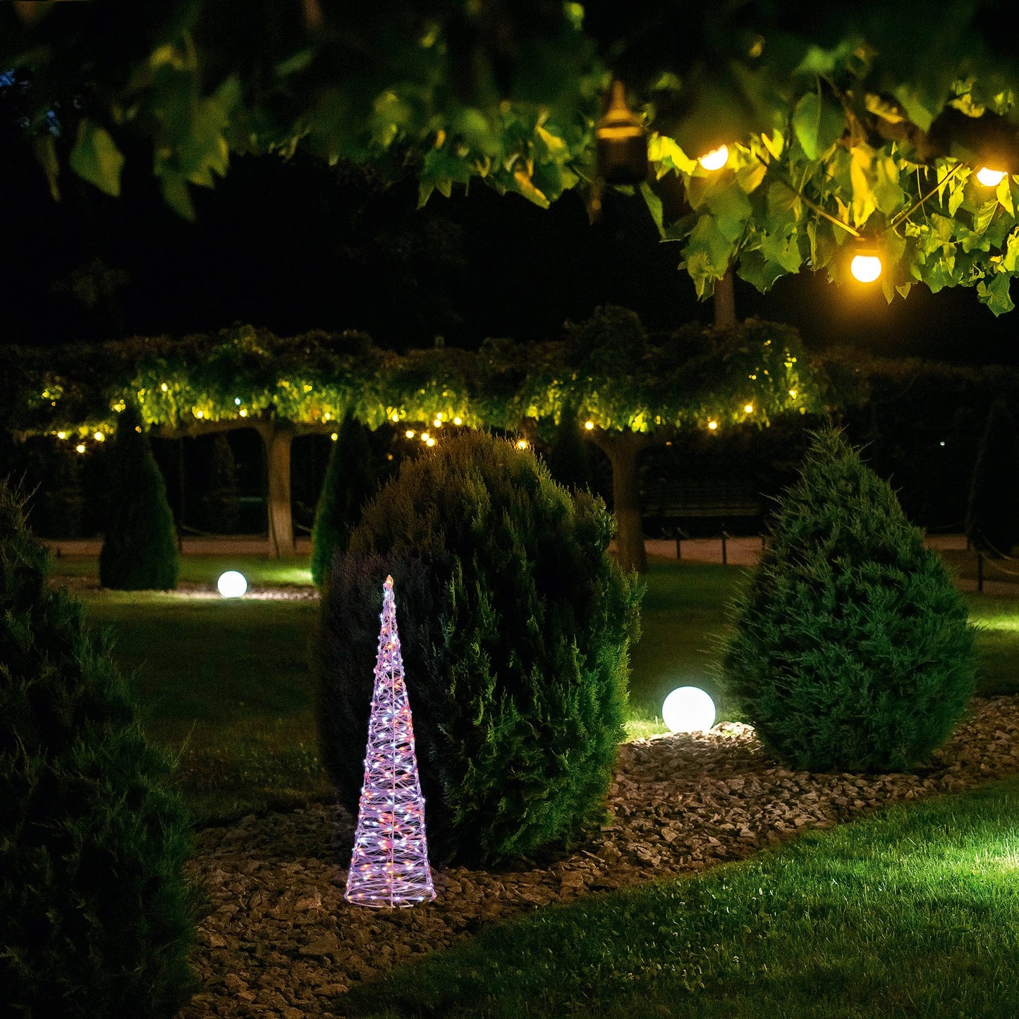 Christmas  -  Set of 3 White Christmas Cones With 900 Rainbow LEDs  -  60012412