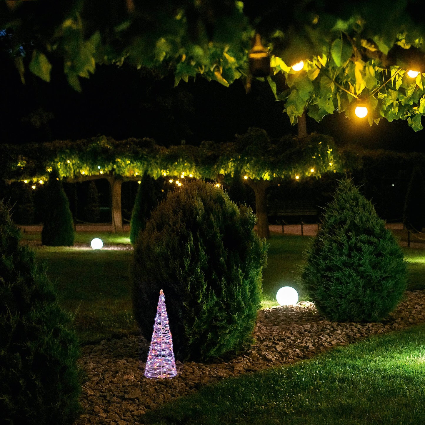 Christmas  -  Set of 3 White Christmas Cones With 900 Rainbow LEDs  -  60012412