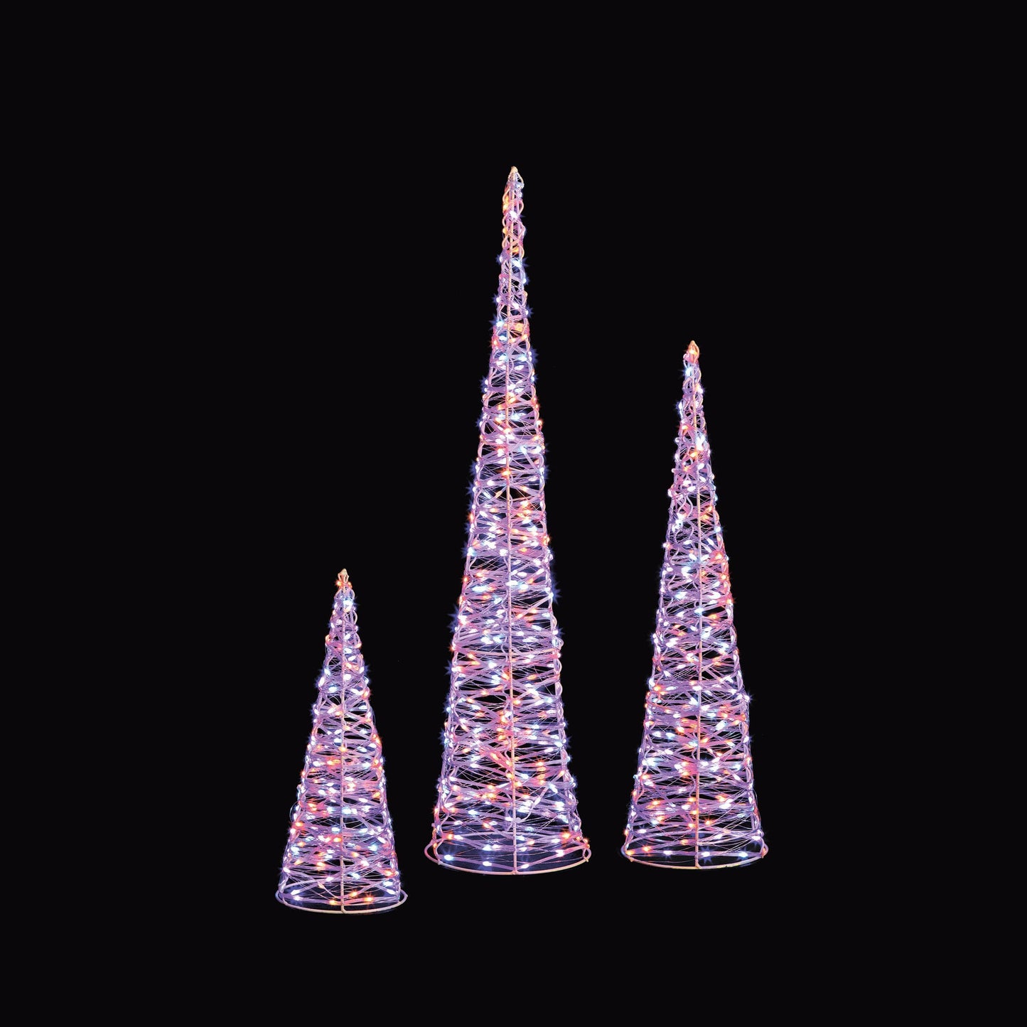 Christmas  -  Set of 3 White Christmas Cones With 900 Rainbow LEDs  -  60012412