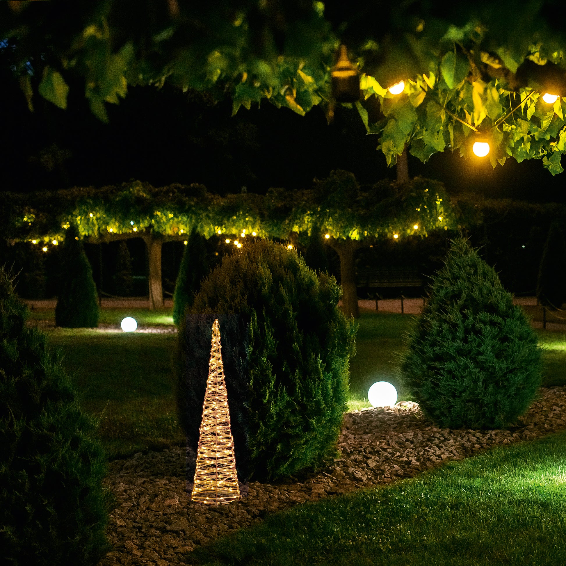 Christmas - Set of 3 Rose Gold Christmas Cones With 900 Warm White LEDs - 60012413