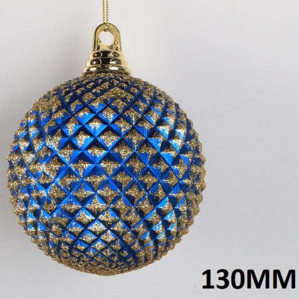 Christmas  -  Blue & Gold Glitter Spike Christmas Bauble - 13cm  -  60011094