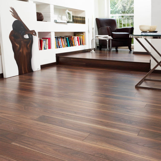 Flooring & Carpet  -  Krono Dark Walnut 12mm Laminate Flooring  (1.51m² Pack)  -  60011175