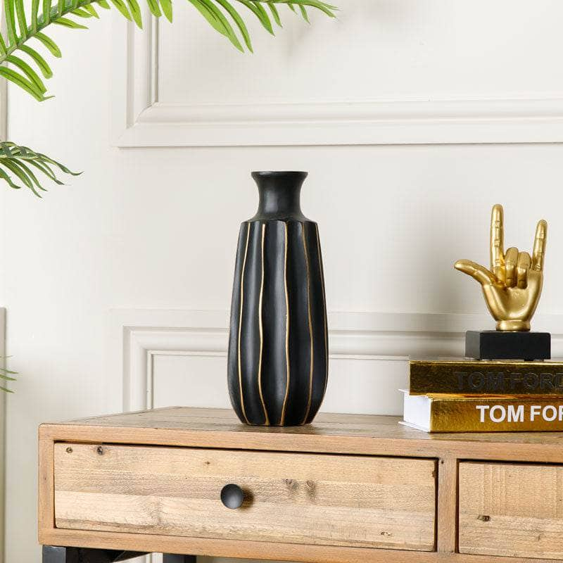  -  Black & Gold Striped Vase - 35.5cm  -  60008145