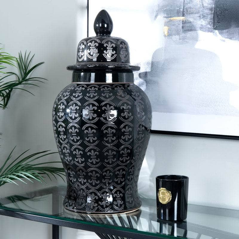 Homeware  -  Black Pattern Temple Jar - 24"  -  60008107